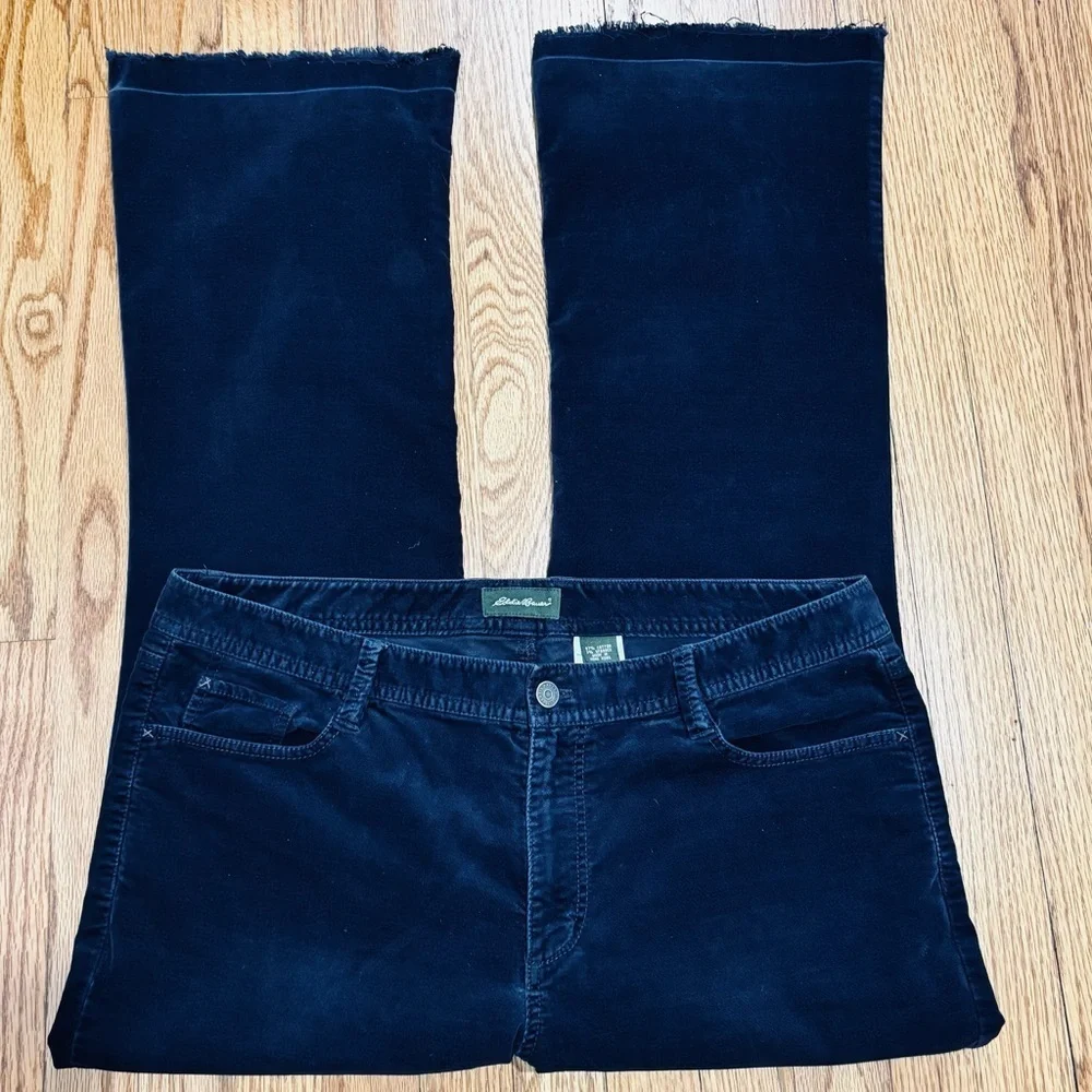 Vintage Eddie Bauer Cowgirl 16 High Rise Navy Raw Hem Flare Leg Corduroy Pants